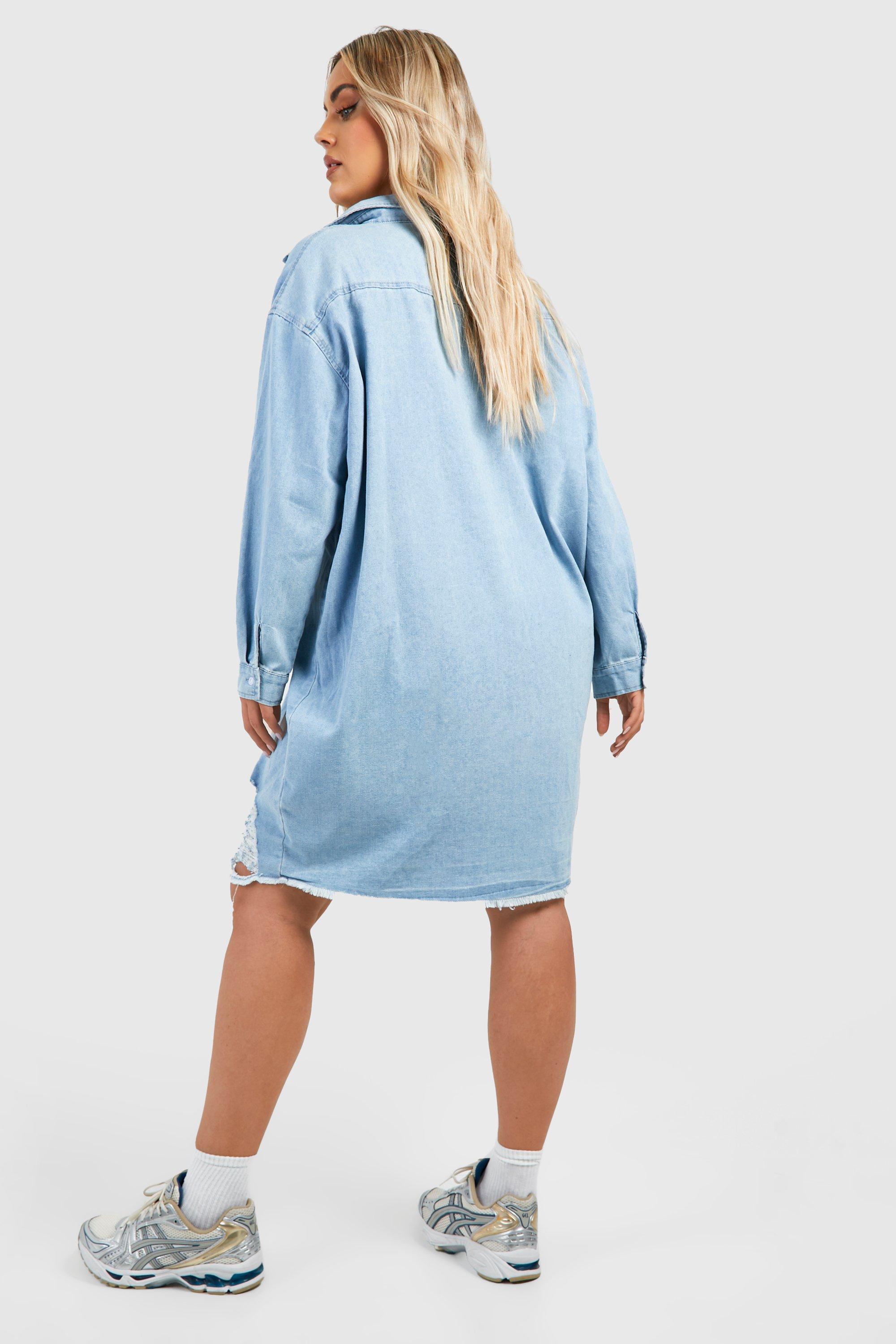 Distressed jean shirt dress online